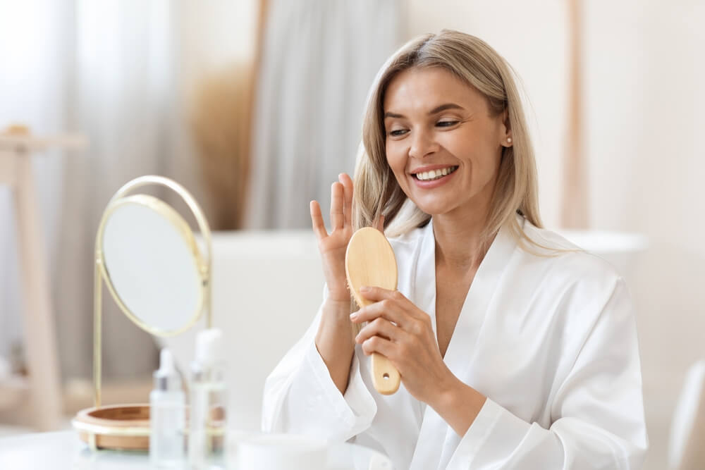 woman brushing hair